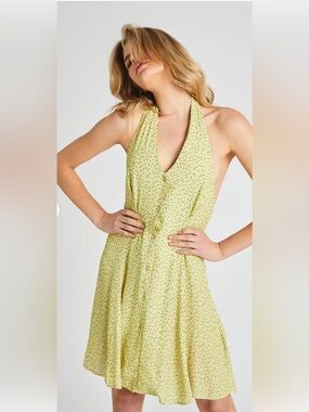 Anthropologie Rolla’s Citron Mini Tulips Halter dress Size 14